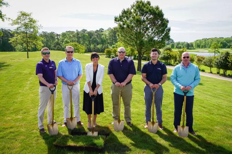 Celebrating the groundbreaking are (l-r) Bayside General Manager Sean Gradomski, Carl M. Freeman Companies CFO David Levitsky, Carl M. Freeman Companies CEO Michelle D. Freeman, Carl M. Freeman Companies CFO Vice President of Development Josh Mastrangelo, Nick Freeman, and Troon Senior Vice President of Operations Matt Hurley. SUBMITTED PHOTOS